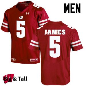 Men's Wisconsin Badgers NCAA #5 Chris James Red Authentic Under Armour Big & Tall Stitched College Football Jersey VV31U00ZD